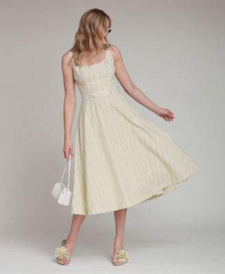 Women's Contrast Piping Midi Dress