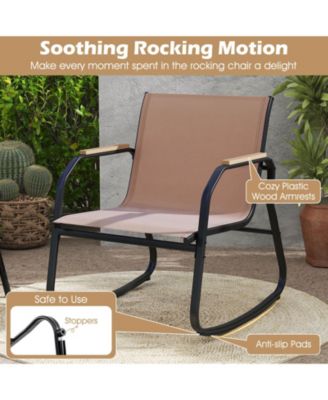 8 Pieces Patio Furniture Set with 4 Rocking Bistro Chairs 2-Tier Coffee Table