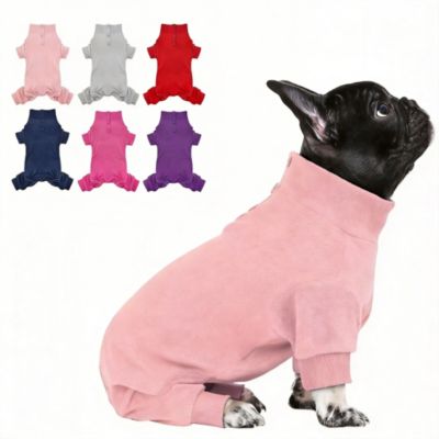 Dog Fleece Pajamas with High Collar for Warmth and Comfort
