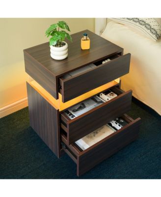 Led Nightstands with 3 Storage Drawers, Modern Bedside Tables with Acrylic Board LED Lights, End Table for Bedroom