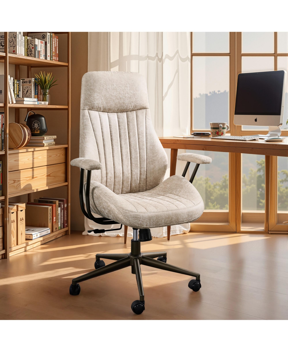 Xizzi High Back Ergonomic Office Chair, Swivel Suede Desk Chair with Lumbar Support, Height Adjustable Modern Executive Computer