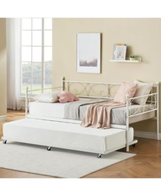 Daybed with Trundle, Modern Metal Daybed with Classic Headboard, Steel Slat Support Sofa Bed for Bedroom, Living Room, Guest Room