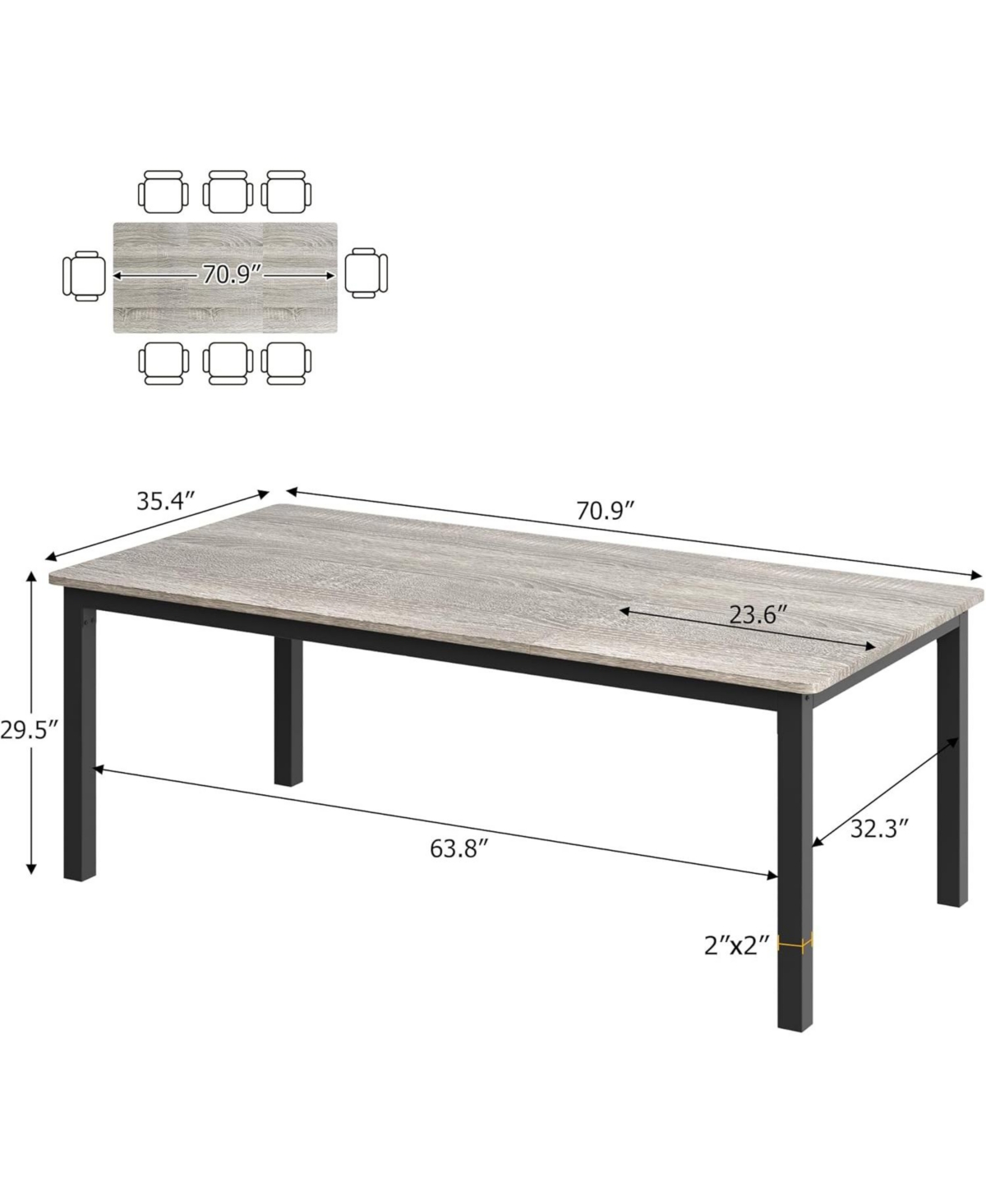 gaomon Industrial Dining Table for 6 with Wood Top and Metal Legs, Rectangular Design