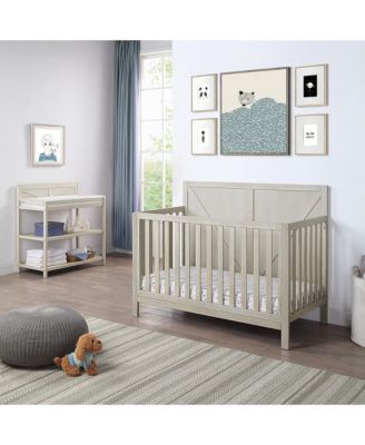 Modern Changing Table in Washed Gray with Two Shelves and Four Side Safety Rails, JPMA Certified