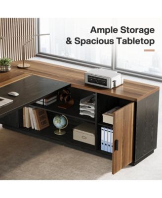 79-Inch Executive Desk, Large Office Desk with Cabinet, L-Shaped Compter Desk with Storage Shelves, Writing Table