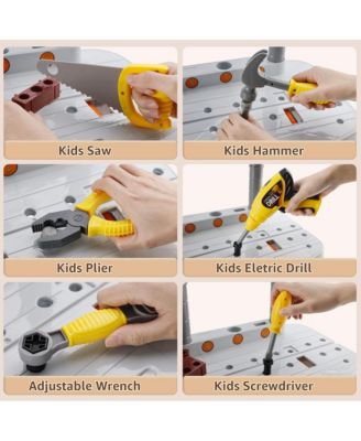 37-Piece Kids Workbench with Realistic Electric Drill, Pretend Play Tool Set for Ages 3-6