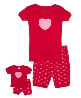 Little Girls Matching Doll Snug-Fit Cotton Short Sleeve Pajamas