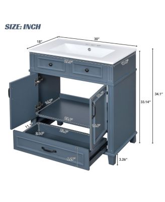 30'' Solid Wood Bathroom Vanity with Ceramic Sink, Soft Close Drawer & Ample Storage,  Retro Modern Cabinet for Easy Assembly