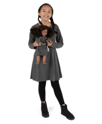 Girls Matching Girl & Doll Drawstring Cinch-Waist Long Sleeve Dress