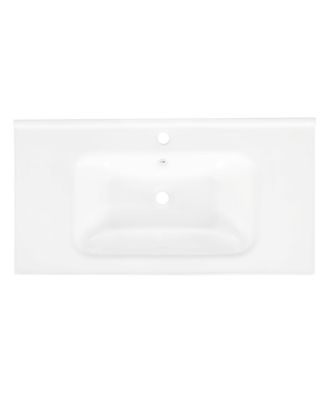 35.6" Rectangular Ceramic Bathroom Sink, Modern Vessel Basin with Overflow for Vanity Countertop
