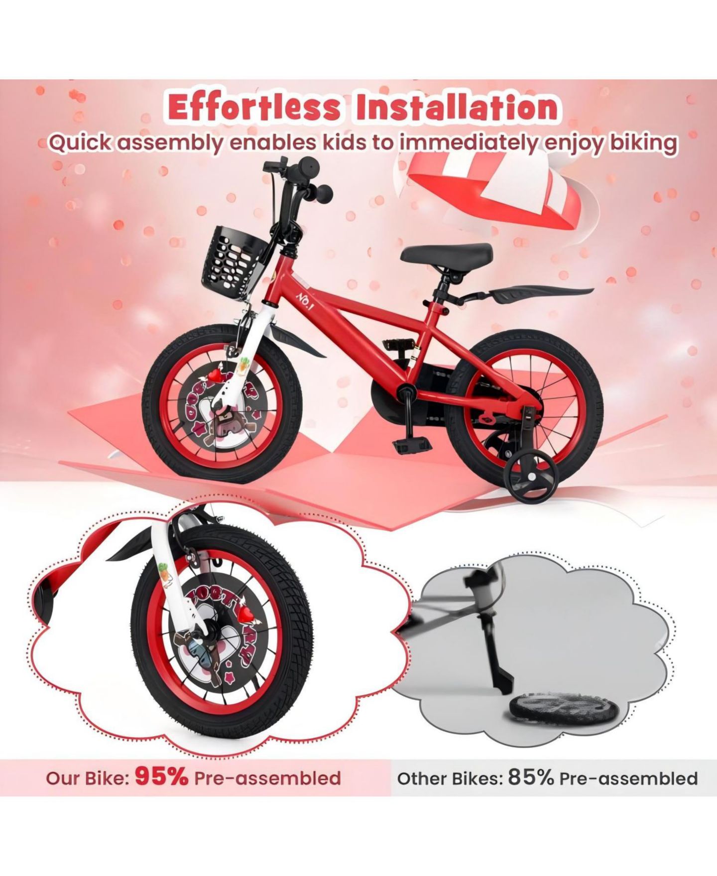 Детская игрушка HONGGE 14 Inch Kids Bike with Adjustable Seat, Storage Basket and Dual Brakes, Ages 3-5, цвет: Красный — фото 9