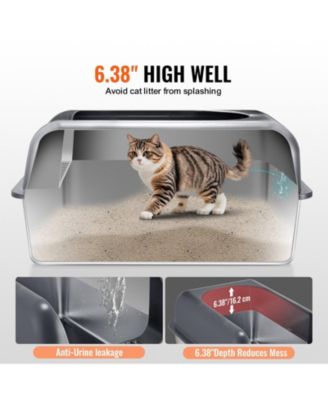 XL Stainless Steel Cat Litter Box with Scoop and High Sides