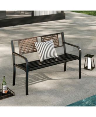 Outdoor 50 Inch Metal Patio Bench for 2–3 with Rattan