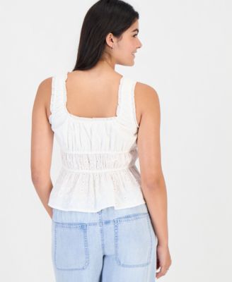 Juniors' Eyelet Embroidered Cotton Sleeveless Top