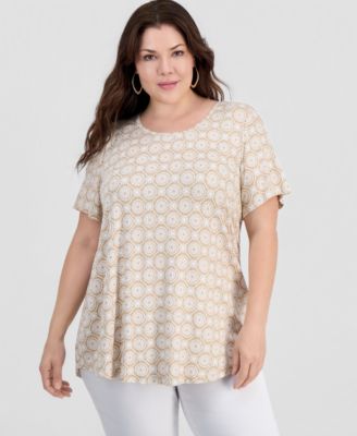 Plus Printed Scoop-Neck Short Sleeve Top