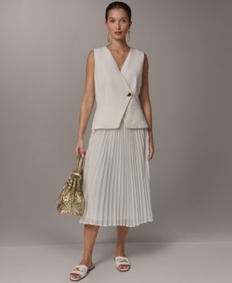 Women's Sleeveless V-Neck Vest and Pleated Skirt, 2-Piece Set Dress