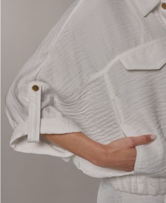 Women's Collared Neck Buton-Front Shirt Jacket