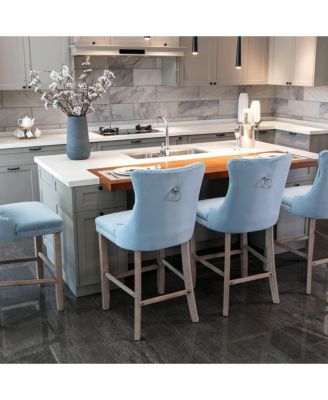 Set of 2 Velvet Counter Height Stools, 26.3" Button Tufted Upholstered Kitchen Island Chairs with Back