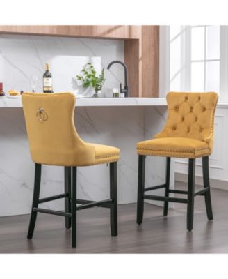 Set of 2 Velvet Counter Height Stools, 26.3" Button Tufted Upholstered Kitchen Island Chairs with Back