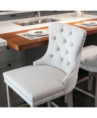 Set of 2 Velvet Counter Height Stools, 26.3" Button Tufted Upholstered Kitchen Island Chairs with Back