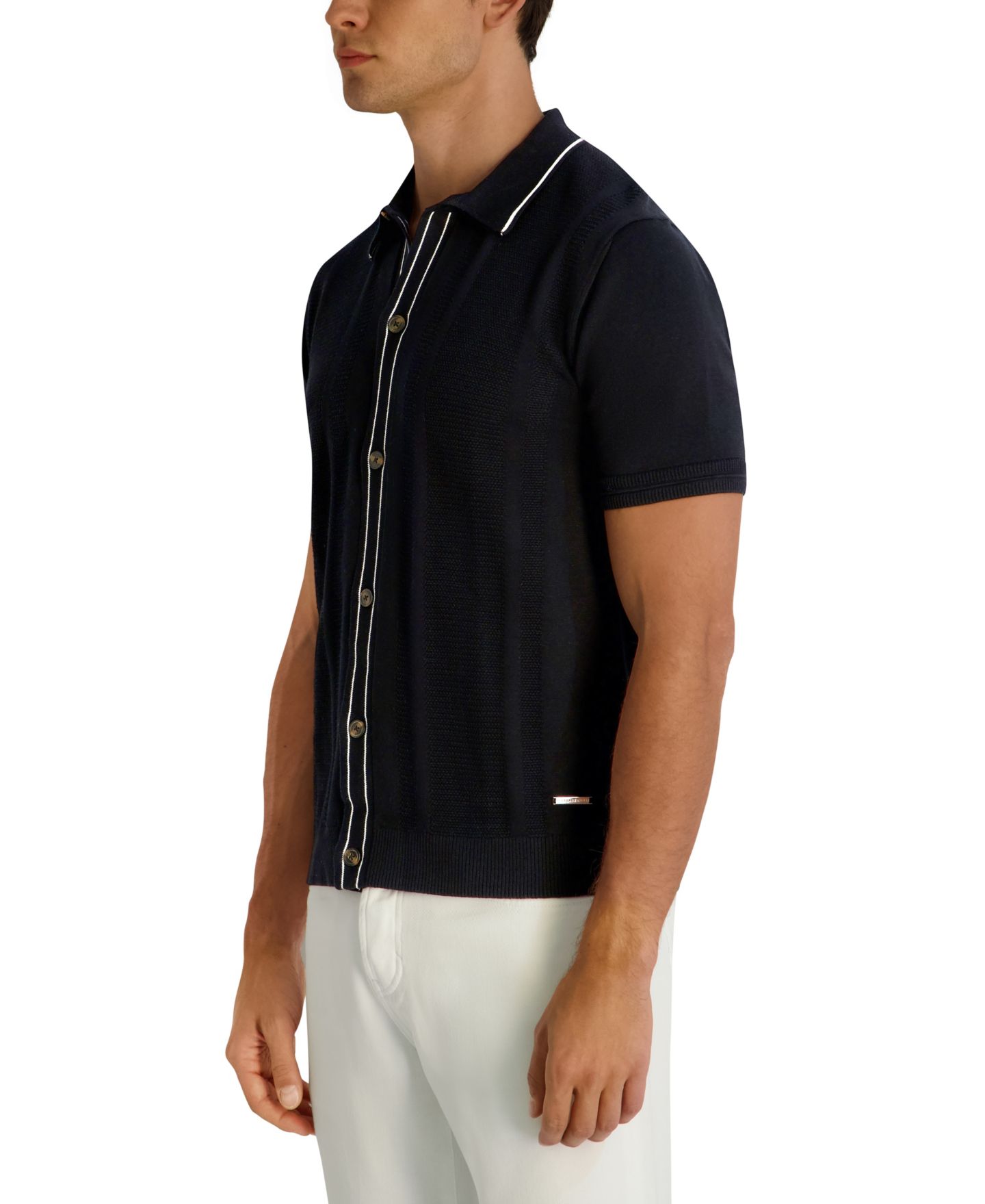 Мужской свитер KARL LAGERFELD PARIS Short-Sleeve Regular-Fit Woven, цвет: Чёрный — фото 3