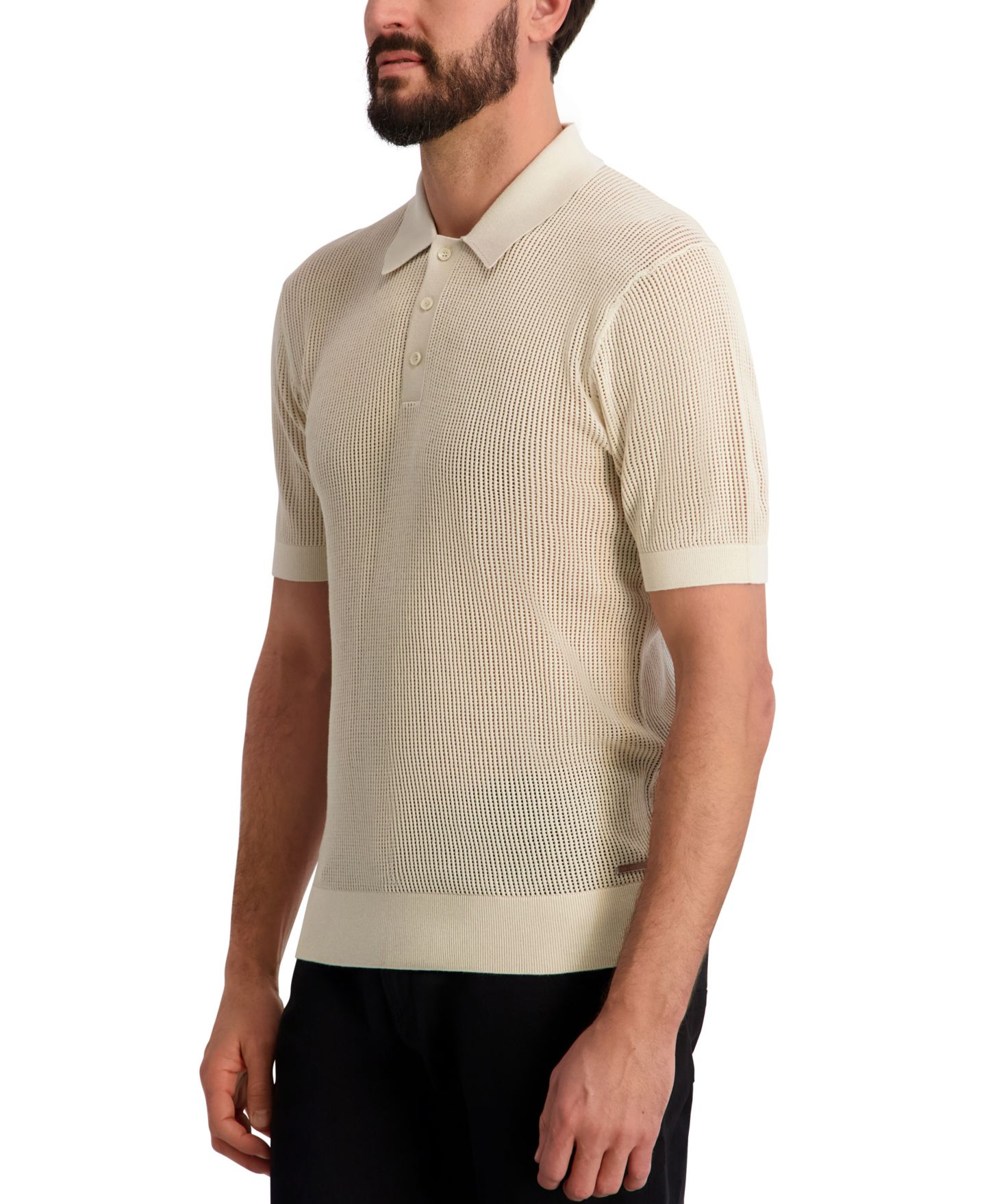 Мужской свитер KARL LAGERFELD PARIS Short-Sleeve Regular-Fit Polo Sweater, цвет: Натуральный — фото 3