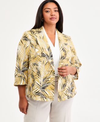 Plus Size Notch-Collar Cuff-Sleeve Open-Front Jacket