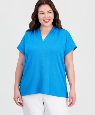 Plus Size V-Neck Short-Sleeve Blouse