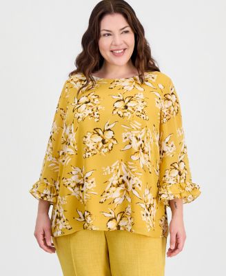 Plus Size Boat-Neck Ruffled-Cuff Top