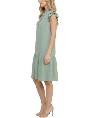 Petite Flutter-Sleeve Flounced Dress