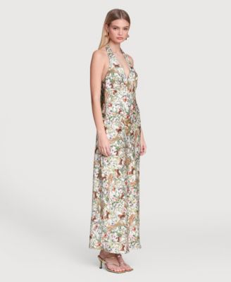 Women's Printed Halter Scarf-Tie Maxi Dress