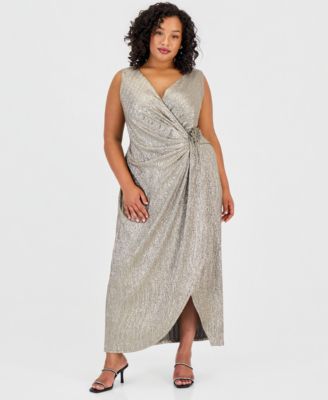 Plus Size Sleeveless Surplice Flower-Detail Dress
