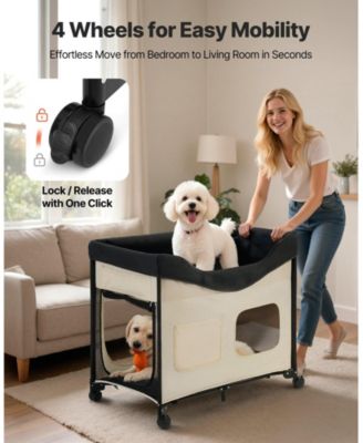 L Elevated Foldable Bunk Pet Bed with Wheels, Side Storage and Carry Bag