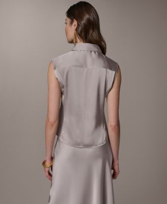 Petite Sleeveless Collared Neck Shirt