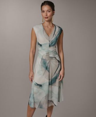 Petite Printed V-Neck Midi Dress