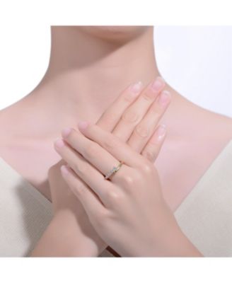 Minimalist 14K Gold Plated CZ Bypass Slim Stacking Ring