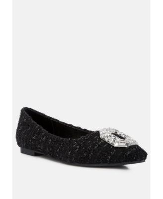 Women's aria embellished jewel buckle tweed ballet flats