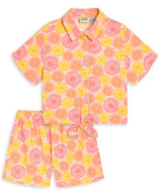 Girls' 7-16 Citrus Print Shirt and Shorts, 2-Piece Set
