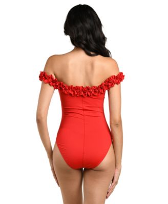 Women's Island Goddess Ruffle Off-The-Shoulder One-Piece Swimsuit
