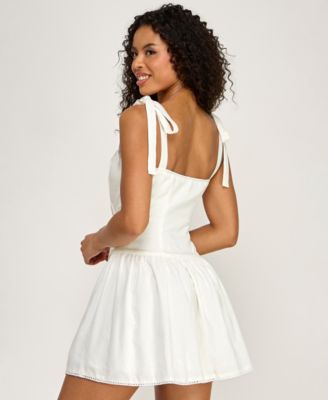 Juniors' Tie-Shoulder Square Neck Mini Dress