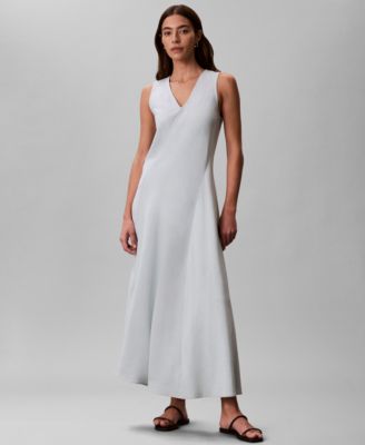 Women's Tencel Blend Panel V-Neck Midi Dress