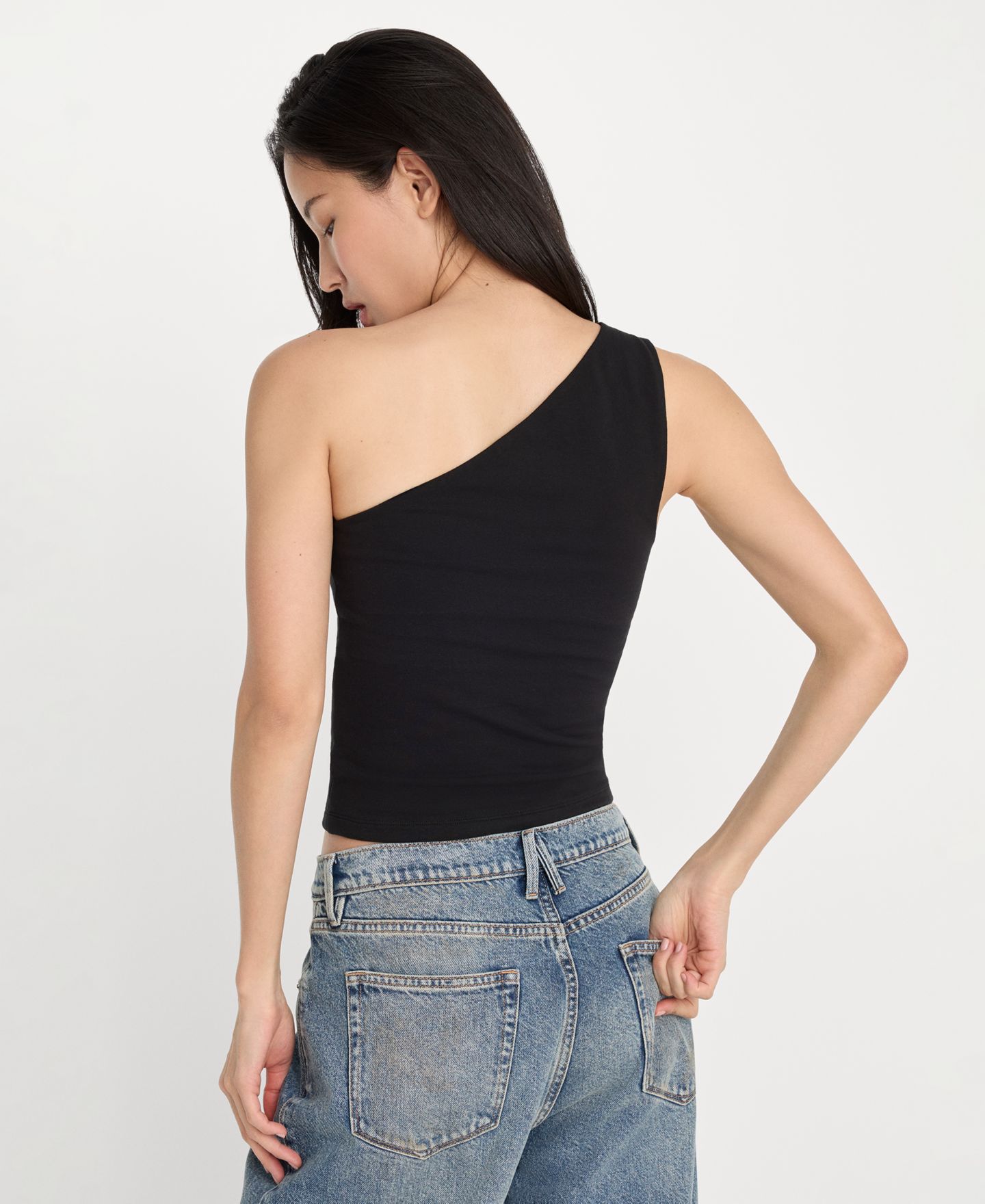 Женский топ Good American One-Shoulder, Regular & Plus Size, цвет: Чёрный — фото 4