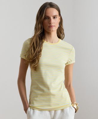 Petite Striped Rib-Knit Stretch Crewneck T-Shirt