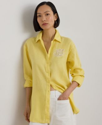 Petite Pink Eyelet-Logo Collared Shirt