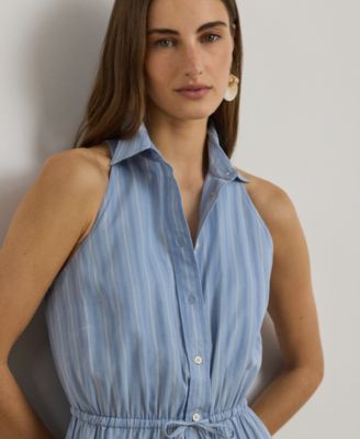 Petite Striped Tiered Collared Shirt Dress