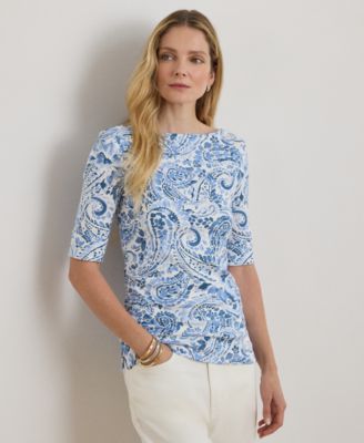 Petite Paisley-Print Boat Neck T-Shirt