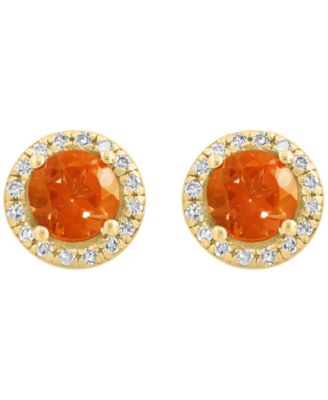 Diamond (1/8 ct. t.w.) and Citrine (7/8 ct. t.w.) Earrings in 14k Yellow Gold