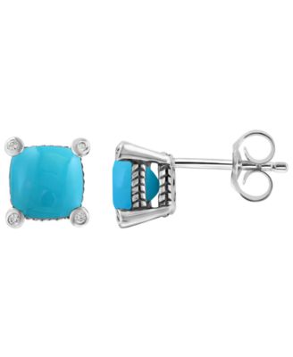 Diamond (1/20 ct. t.w.) and Turquoise Earrings in Sterling Silver