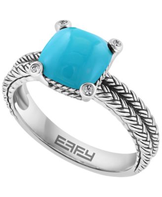 Diamond Accent (0.03 ct. t.w.) and Turquoise Ring in Sterling Silver