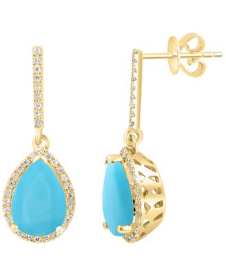 Turquoise & Diamond (1/5 ct. t.w.) Drop Earrings in 14k Yellow Gold